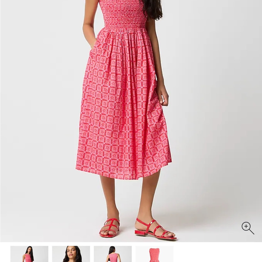 EUC Red and White 
 Smocked Midi Dress